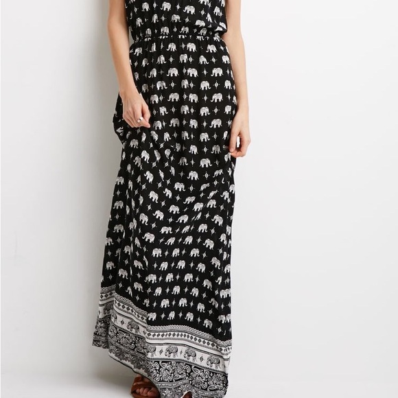 Forever 21 NWT Size L Elephant Maxi Dress Spaghetti Strap - Picture 6 of 7